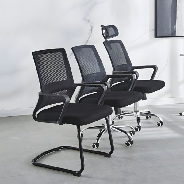 Cantilever Black Mesh Chrome Chair with breathable mesh backrest, cushioned seat, and chrome cantilever frame for added comfort and style.