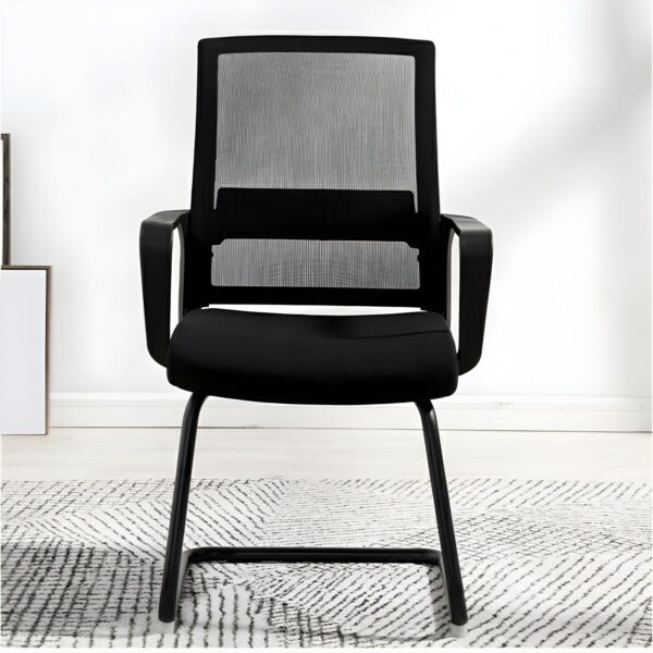 Cantilever Black Mesh Chrome Chair with breathable mesh backrest, cushioned seat, and chrome cantilever frame for added comfort and style.