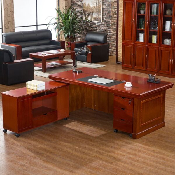 1.6 Meters Executive Mahogany Boss Desk with spacious surface and integrated storage compartments.