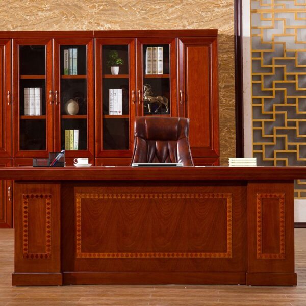 1.6 Meters Executive Mahogany Boss Desk with spacious surface and integrated storage compartments.