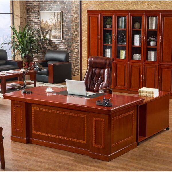 1.6 Meters Executive Mahogany Boss Desk with spacious surface and integrated storage compartments.