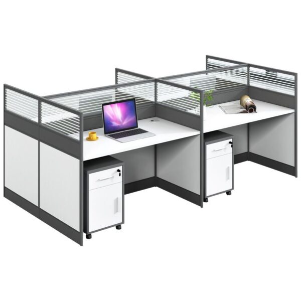 4-Seater Open View Office Workstation with a white wooden finish and spacious design for collaborative work.