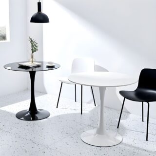 Round Marble Top Dining Table with a sleek design, adding elegance to a modern dining room.