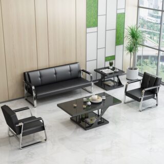 5-Seater Fixed Leather Office Sofa Set with premium leather upholstery, ideal for office lobbies and reception areas.