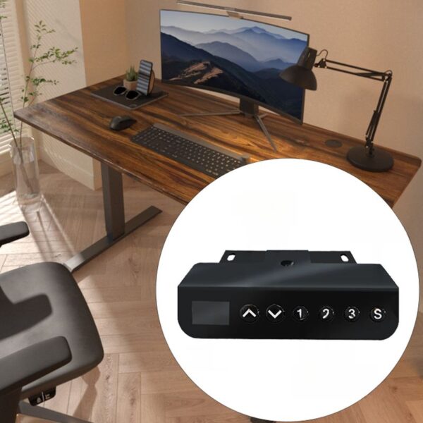 120cm Electric Adjustable Standing Desk with ergonomic height adjustments, butcher block surface, and modern design.