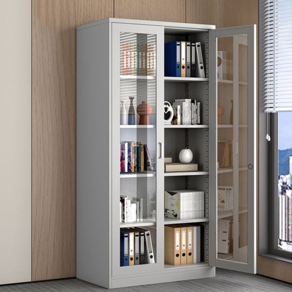 2-Wide Glass Door Steel Storage Cabinet with adjustable shelves, locking mechanism, and durable steel construction for secure storage.