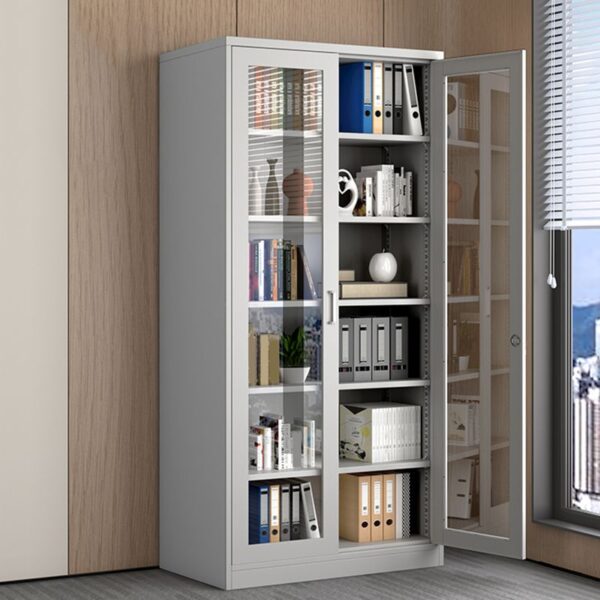 2-Wide Glass Door Steel Storage Cabinet with adjustable shelves, locking mechanism, and durable steel construction for secure storage.