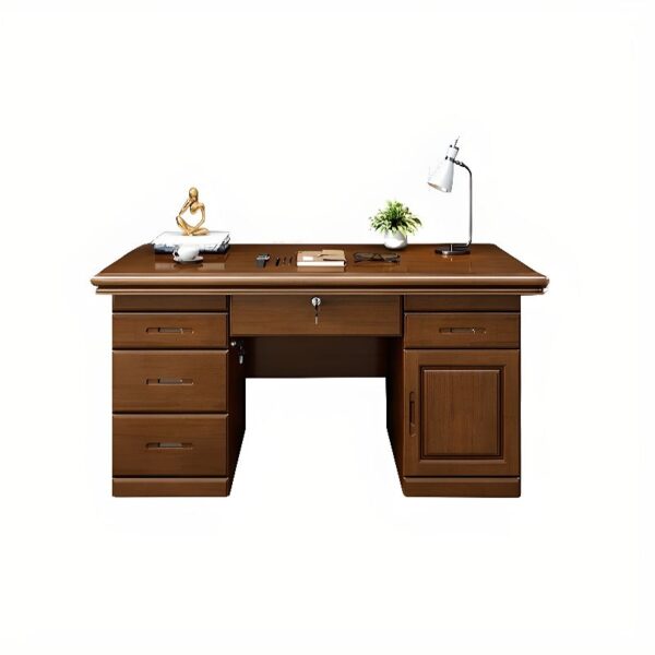 1.4 Meters Executive Office Boss Table with natural mahogany finish, spacious surface, and sturdy construction in a modern office setting.