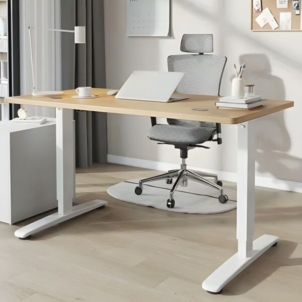 1600mm Modern Writing Standing Desk with adjustable height, sleek design, and spacious surface in a home office setting.