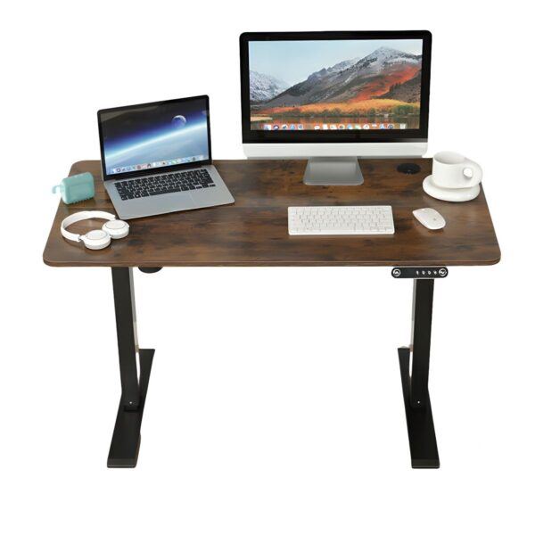 1600mm Modern Writing Standing Desk with adjustable height, sleek design, and spacious surface in a home office setting.