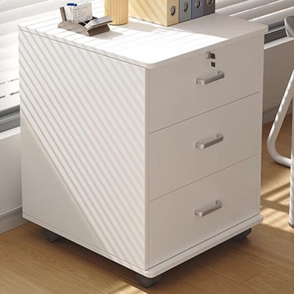 3 Drawer Pedestal Wooden File Cabinet with spacious drawers for organizing files and office supplies in a modern wooden design.