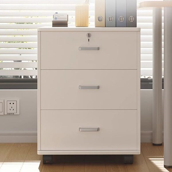 3 Drawer Pedestal Wooden File Cabinet with spacious drawers for organizing files and office supplies in a modern wooden design.