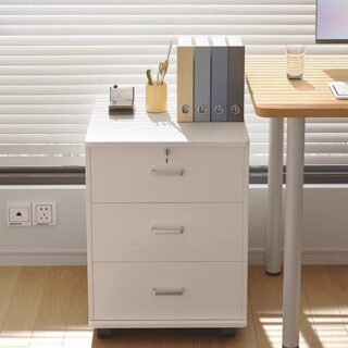 3 Drawer Pedestal Wooden File Cabinet with spacious drawers for organizing files and office supplies in a modern wooden design.