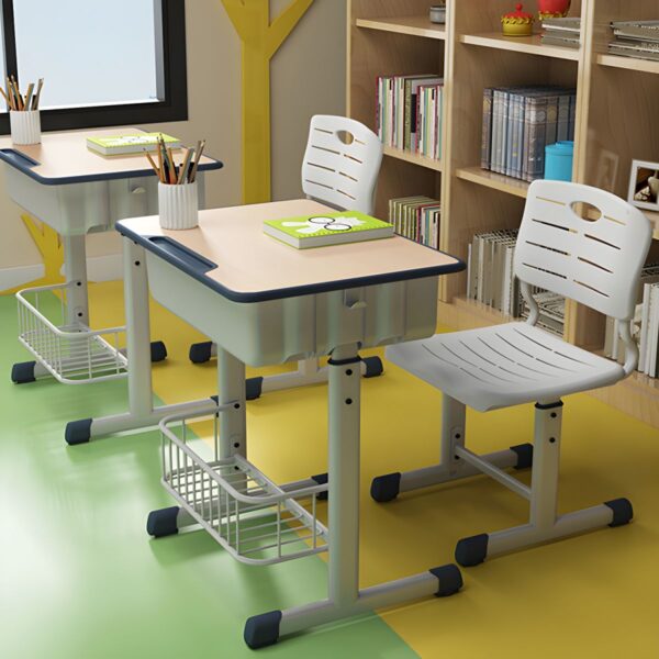 Kids Classroom Plastic Desk Chair Set with colorful design, durable plastic construction, and ergonomic features for young students.