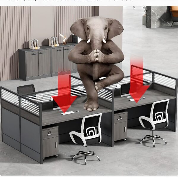 4-seater brown office workstation with ergonomic seating, spacious desks, and integrated cable management.