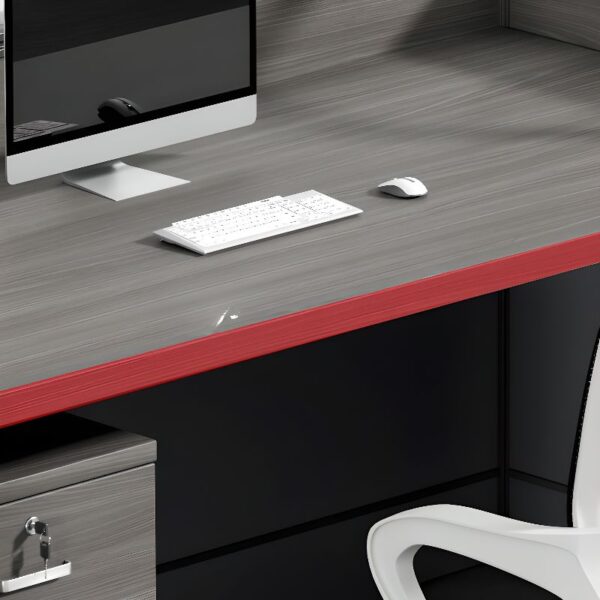 4-seater brown office workstation with ergonomic seating, spacious desks, and integrated cable management.