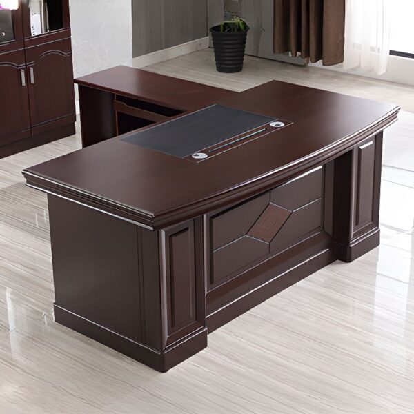 140cm Executive Mahogany Office Desk with rich finish and ample storage space, perfect for professional work environments.