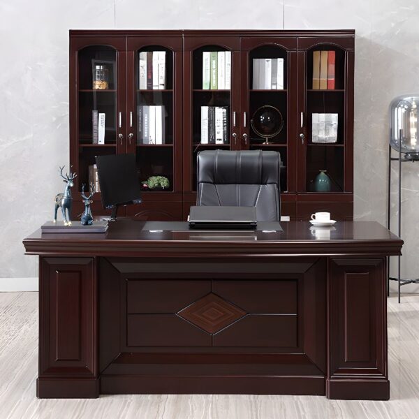 140cm Executive Mahogany Office Desk with rich finish and ample storage space, perfect for professional work environments.