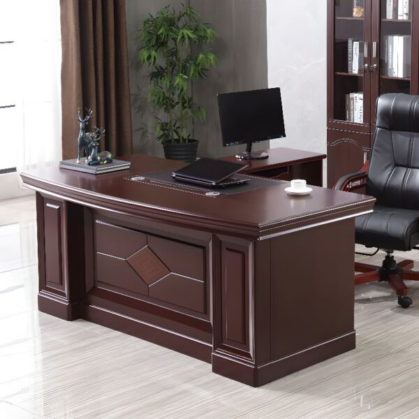 140cm Executive Mahogany Office Desk with rich finish and ample storage space, perfect for professional work environments.