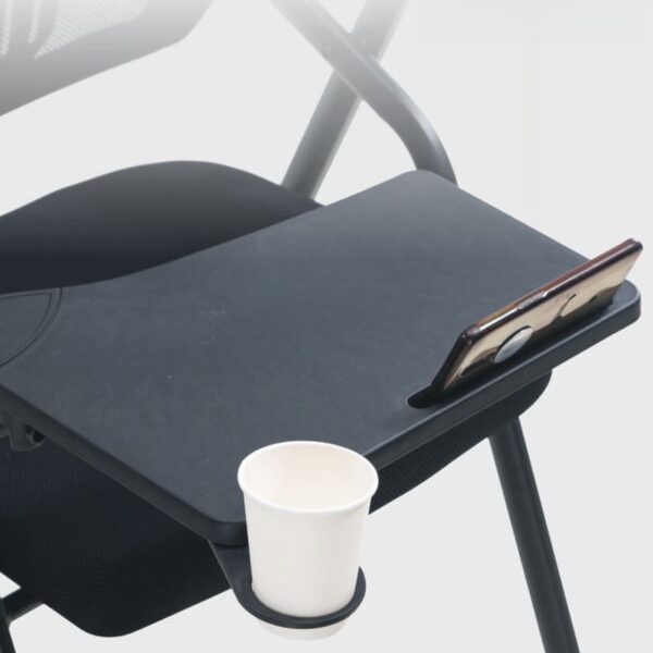 Modern Minimalist Chair with attached desk, ideal for space-saving workspaces and contemporary settings.