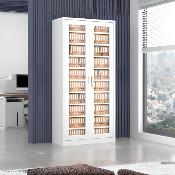 2-Glass Door Storage Office Cabinet with adjustable shelf and modern design.