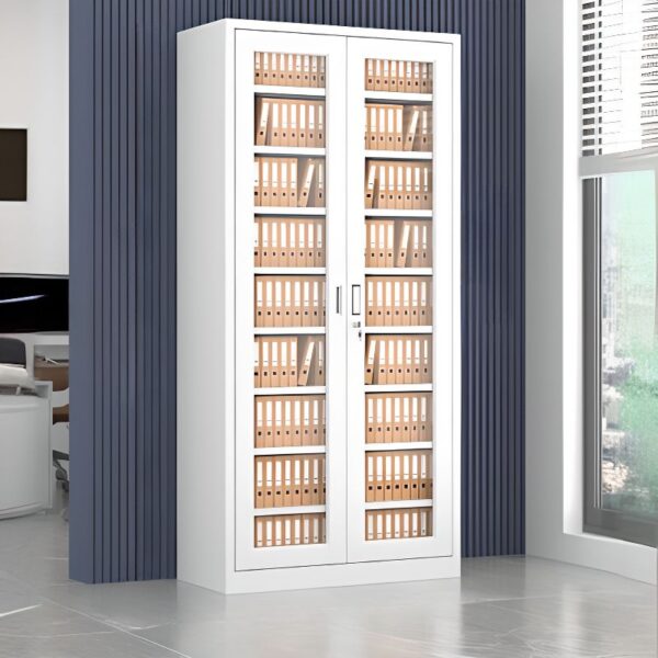 2-Glass Door Storage Office Cabinet with adjustable shelf and modern design.