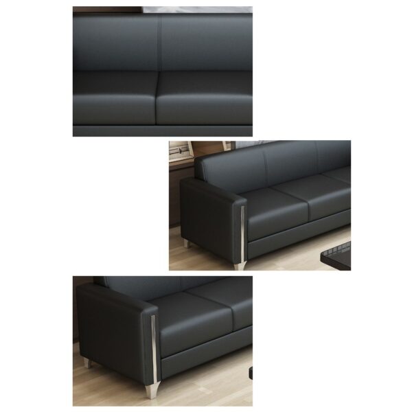 5-Seater Simple Black Leather Office Sofa with sleek design and comfortable seating.