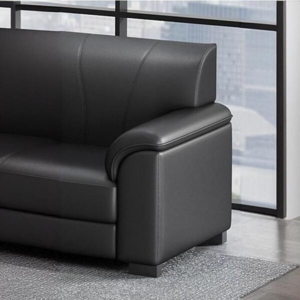 Modern Black Leather 5-Seater Office Sofa with plush cushions and sleek design, perfect for offices and waiting areas.