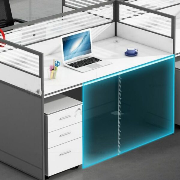 4-Seater White Modern Computer Workstation with sleek design, perfect for collaborative workspaces and offices.