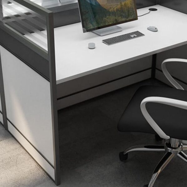 4-Seater White Modern Computer Workstation with sleek design, perfect for collaborative workspaces and offices.