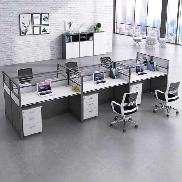 Six Way Modular Home Office Workstation with flexible design, spacious surfaces, and modern style for home office setups.