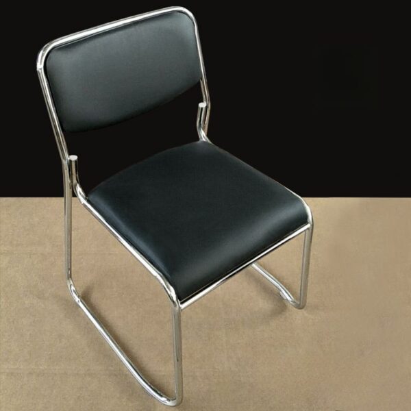 Black Steel Mid-Back Chrome Chair with adjustable height and chrome accents for a modern and comfortable workspace.