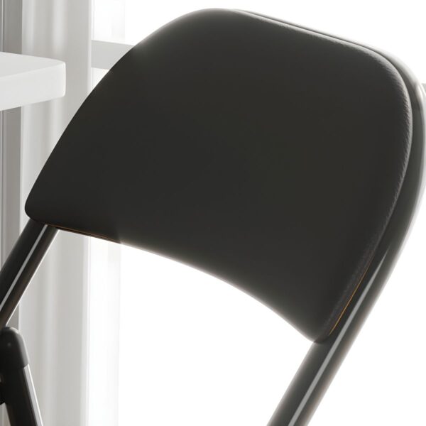 Black Folding Armless Office Chair with a sleek design, foldable frame, and non-adjustable height for versatile seating.