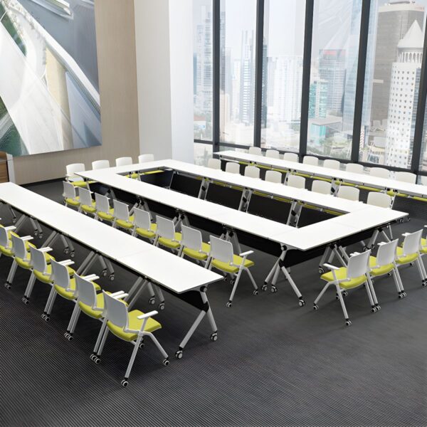 1.2 Meters Modern White Foldable Table with smooth wheels for easy portability and a sleek, clean design.