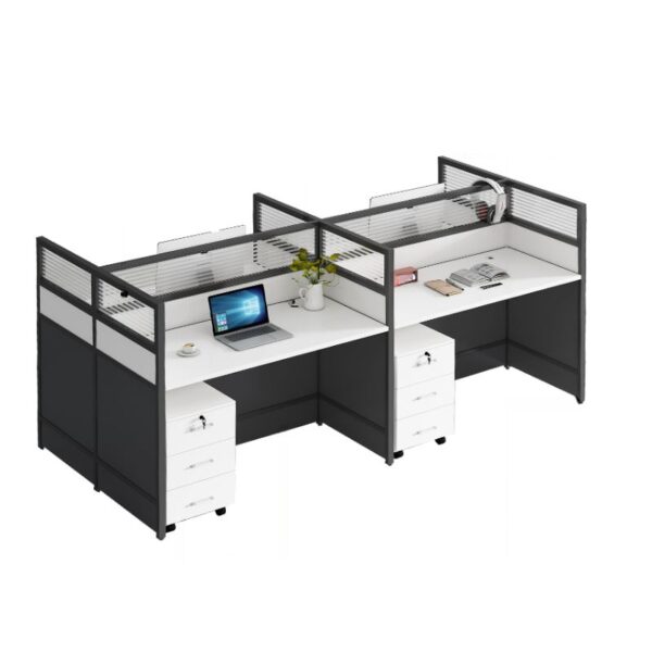 4-Way Modular Office White Workstation with a modern design, spacious surface, and customizable layout for optimal office use.