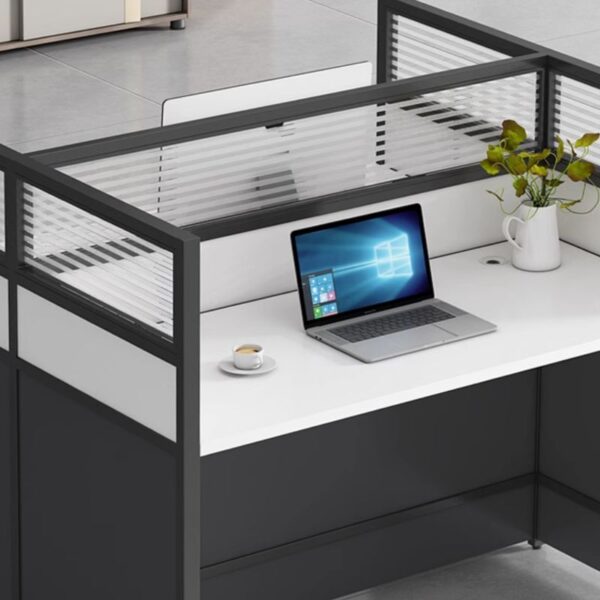 4-Way Modular Office White Workstation with a modern design, spacious surface, and customizable layout for optimal office use.