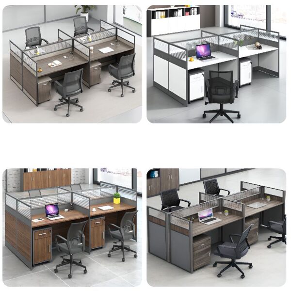 Trendy Rectangle 4-Seater Modular Workstation with flexible design for collaborative workspaces, offering ample workspace for teams.