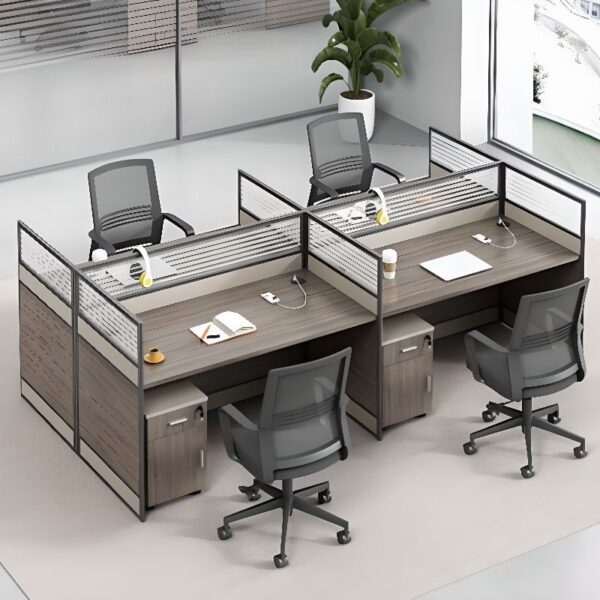 Trendy Rectangle 4-Seater Modular Workstation with flexible design for collaborative workspaces, offering ample workspace for teams.