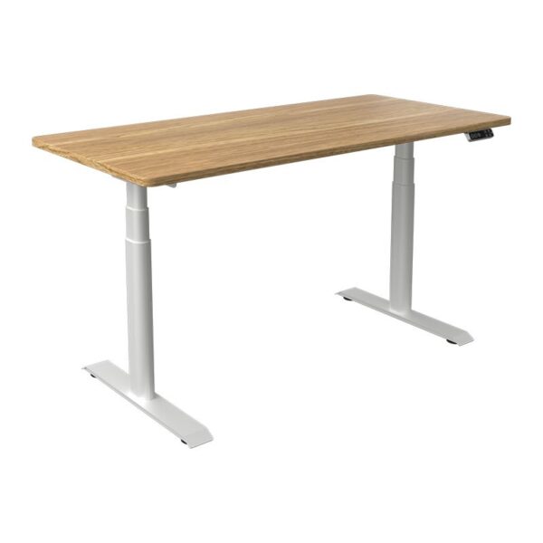 Height-Adjustable Computer Work Desk with a sturdy frame and spacious surface, offering sitting or standing options for ergonomic comfort.