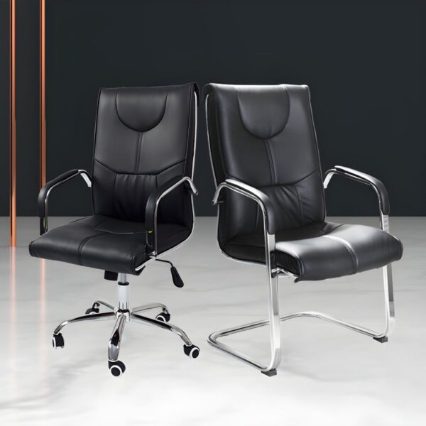 Chrome Leather Executive Staff Chair with ergonomic design and polished chrome base.