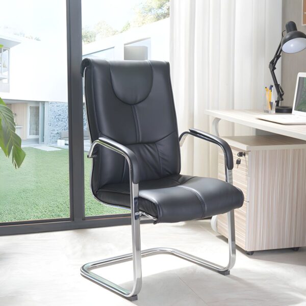 Chrome Leather Executive Staff Chair with ergonomic design and polished chrome base.