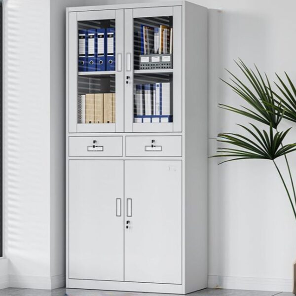 2-Door Office Storage Cabinet with Drawers, offering spacious storage for office supplies and documents.