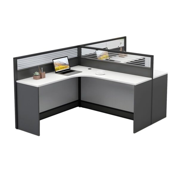 Office 2-Way Curved Modern Workstation with ergonomic design and expansive work surface.