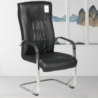 Ergonomic Black Leather Office Chair with adjustable height and padded armrests for maximum comfort.