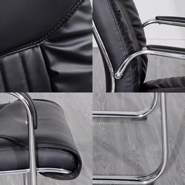 Ergonomic Black Leather Office Chair with adjustable height and padded armrests for maximum comfort.