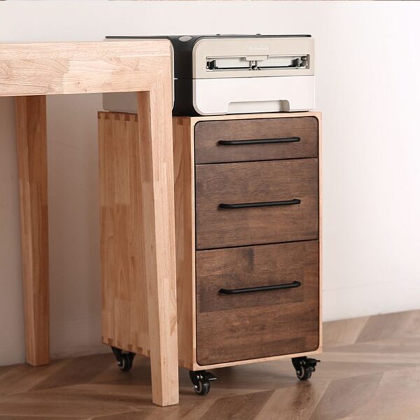 Mobile Pedestal Wooden Office Cabinet with multiple drawers and smooth-rolling casters for easy mobility and storage.