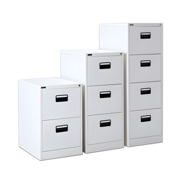 Modern Metallic Cabinet with 4 smooth-gliding drawers, offering durable and stylish storage for office essentials.