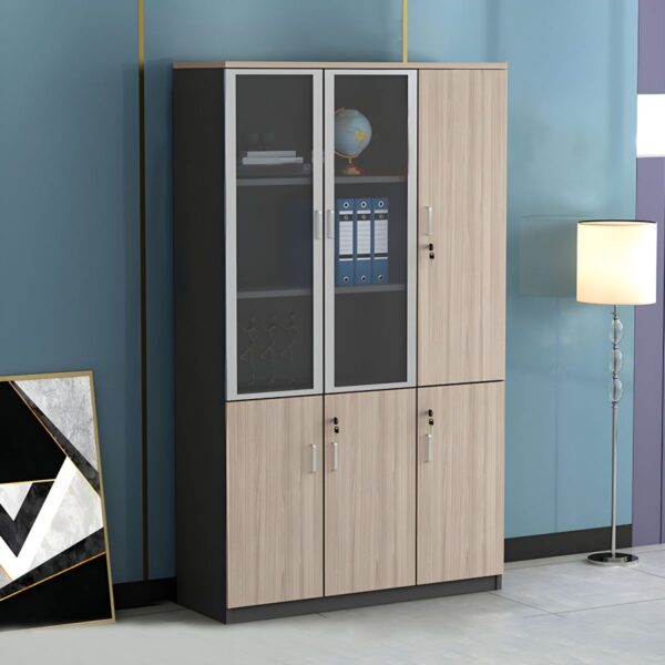 3-Door Wooden File Office Cabinet with secure compartments for organizing documents and office supplies.