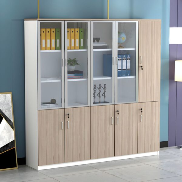 3-Door Wooden File Office Cabinet with secure compartments for organizing documents and office supplies.