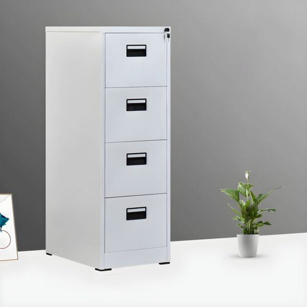 Sleek Metal 4-Drawer Filing Cabinet with smooth-glide drawers and durable construction, perfect for organizing office documents and supplies.